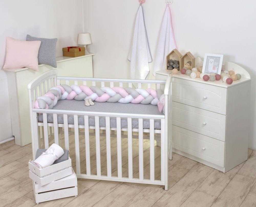 Baby Nest si bumper impletit multifunctional pentru bebelusi white-grey-pink 80 x 50 cm