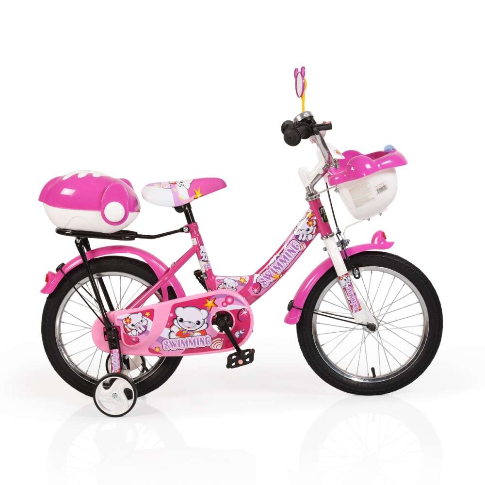 Bicicleta pentru copii cu roti ajutatoare Swimming Pink 16 inch
