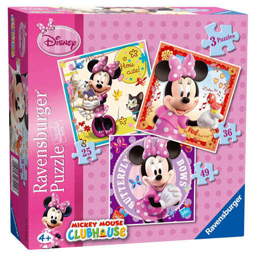 Puzzle minnie mouse 3 buc in cutie 25/36/49 piese ravensburger