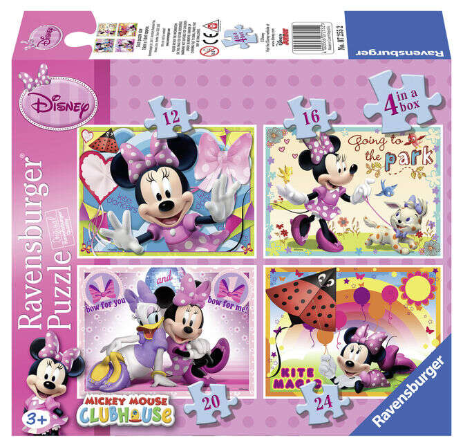 Puzzle minnie mouse 4 buc in cutie 12/16/20/24 piese ravensburger