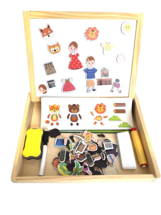 Tabla magnetica si puzzle din lemn 3 in 1 - Ferma, copii.