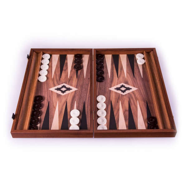 Set joc table backgammon lemn cu aspect de nuc 38 x 44 cm