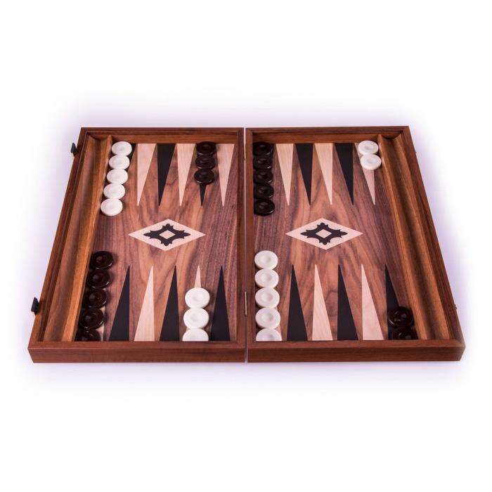 Set joc table backgammon lemn cu aspect de nuc 47 x 60 cm