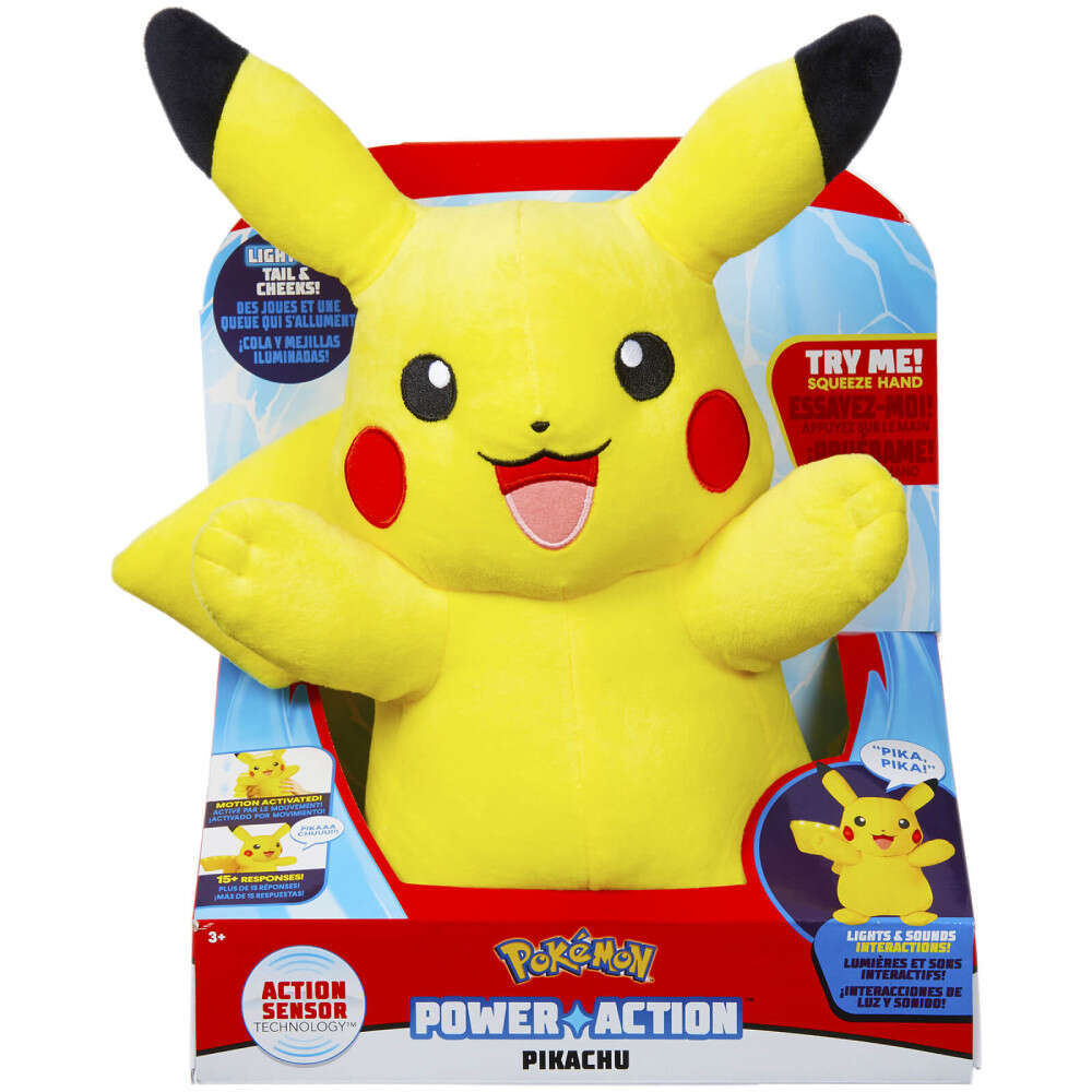 Figurina de Plus cu Lumini si Sunete Pokemon Power Action Pikachu 25 cm