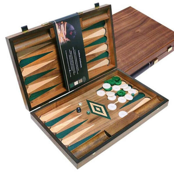 Set joc table backgammon Walnut cu insertii verzi