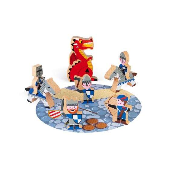 Set de joaca din lemn cu 1 decor si 8 figurine - Povestea cavalerilor 