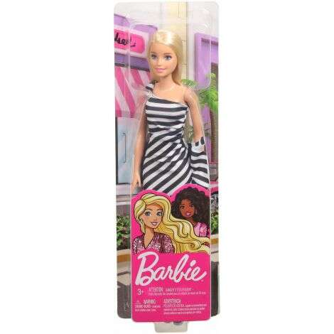Papusa Barbie Tinute Stralucitoare Blonda Cu Rochita Alb-negru