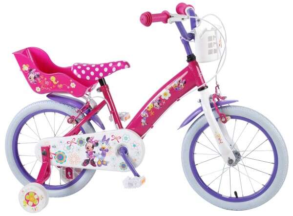 Bicicleta copii Volare Minnie Mouse cu roti ajutatoare 16 inch cu 2 frane mana