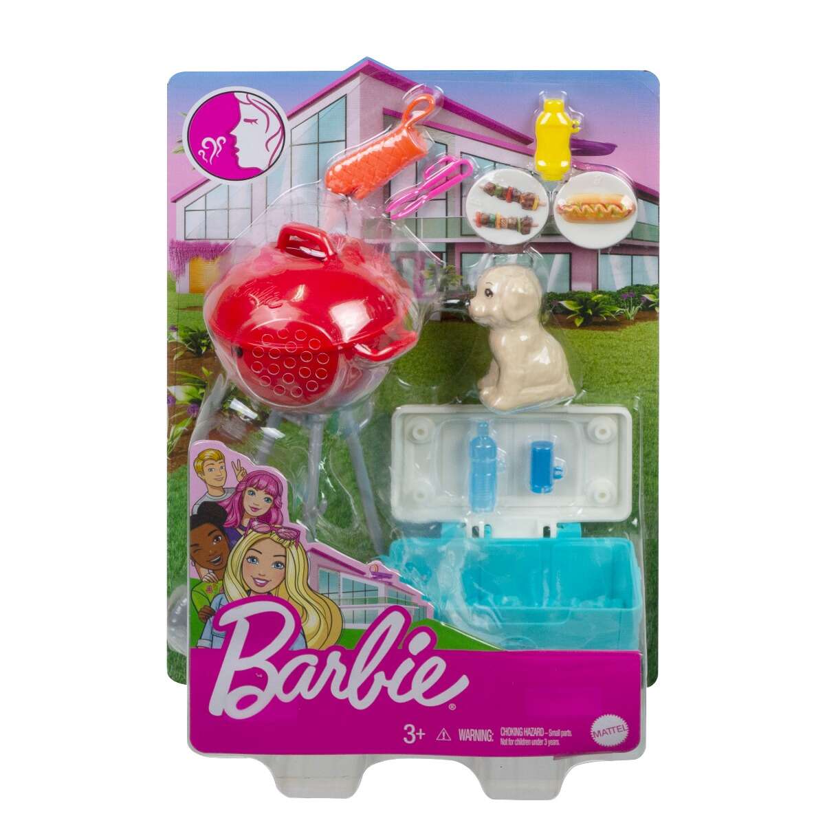 Set de joaca Barbie, Mobilier exterior si catelus, GRG76