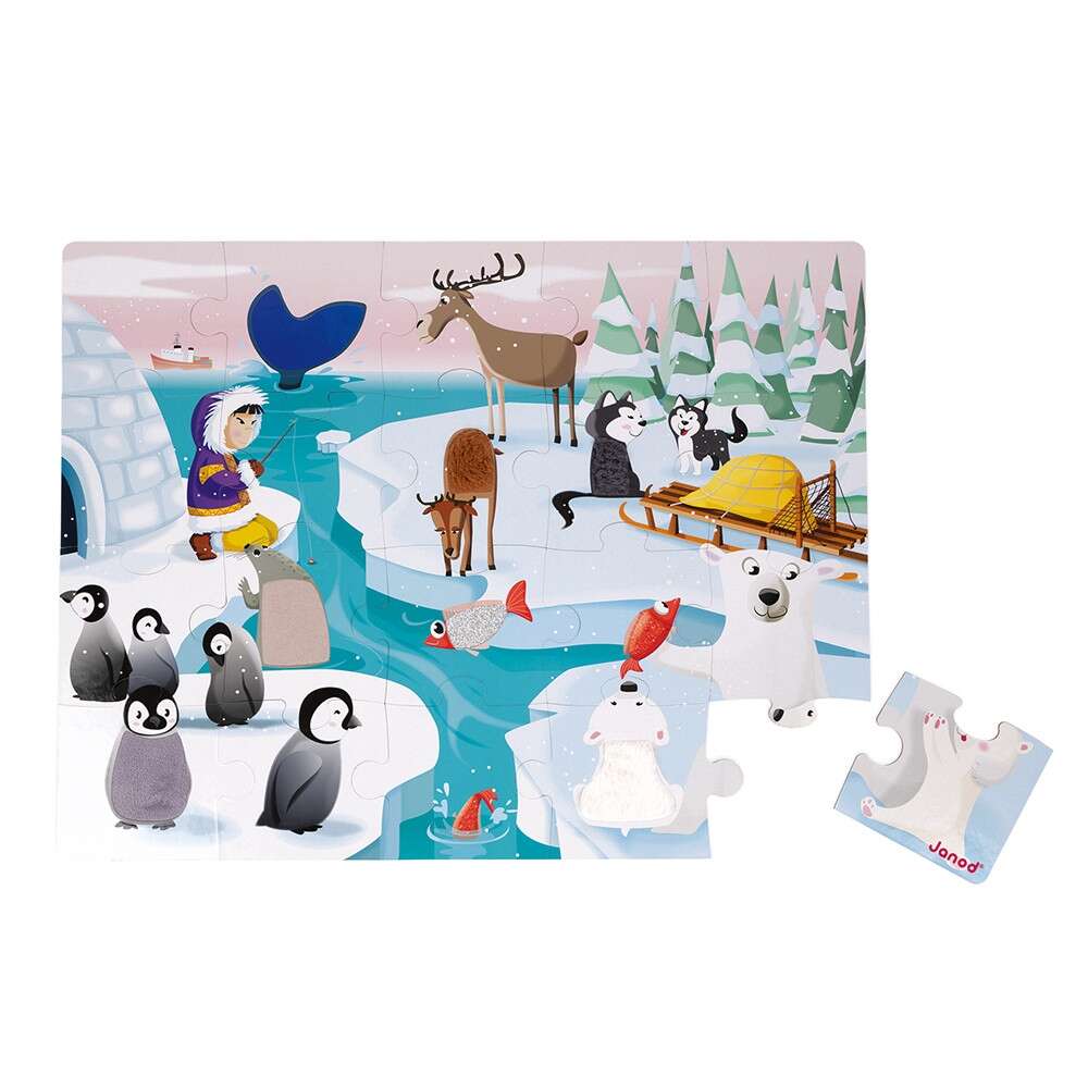 Set Puzzle tactil cu 20 de piese si 1 poster - Animale polare