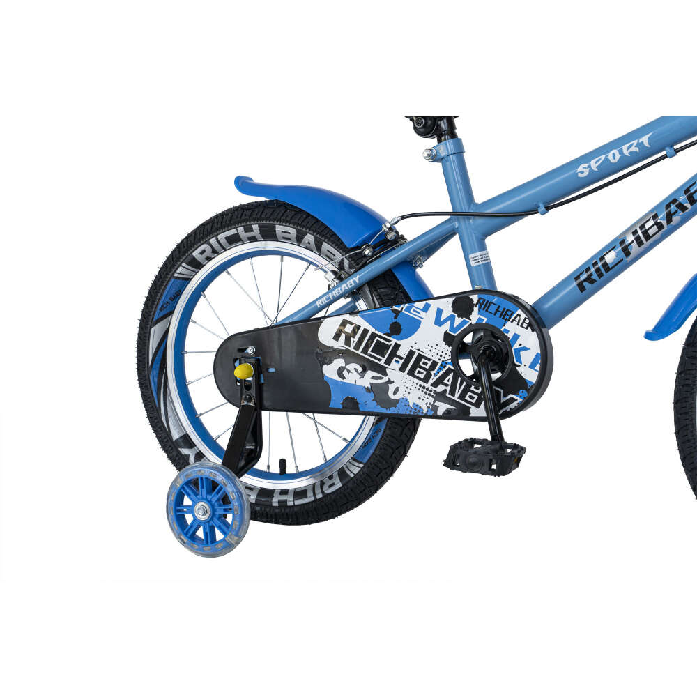 Bicicleta copii 4-6 ani 16 inch roti ajutatoare Rich Baby CSR1603A albastru cu negru