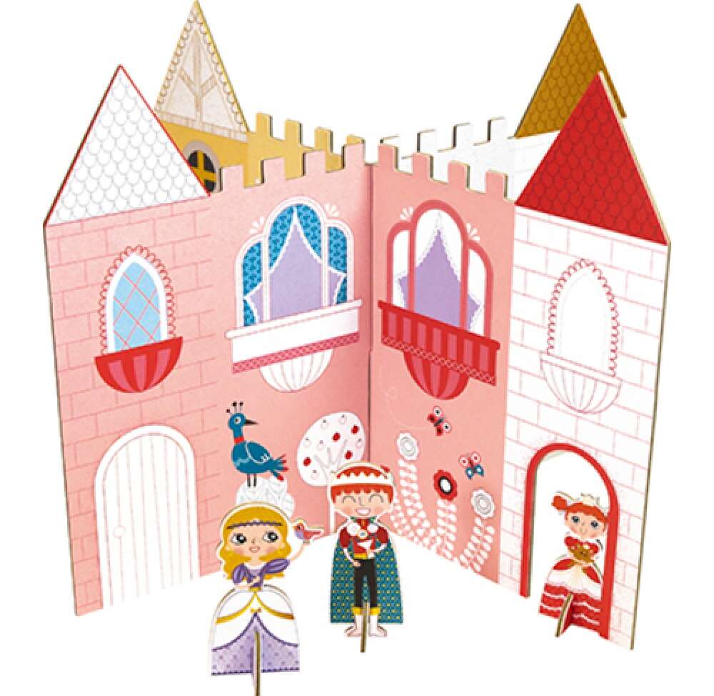 Set decor si 8 figurine din carton de asamblat si colorat - Castel