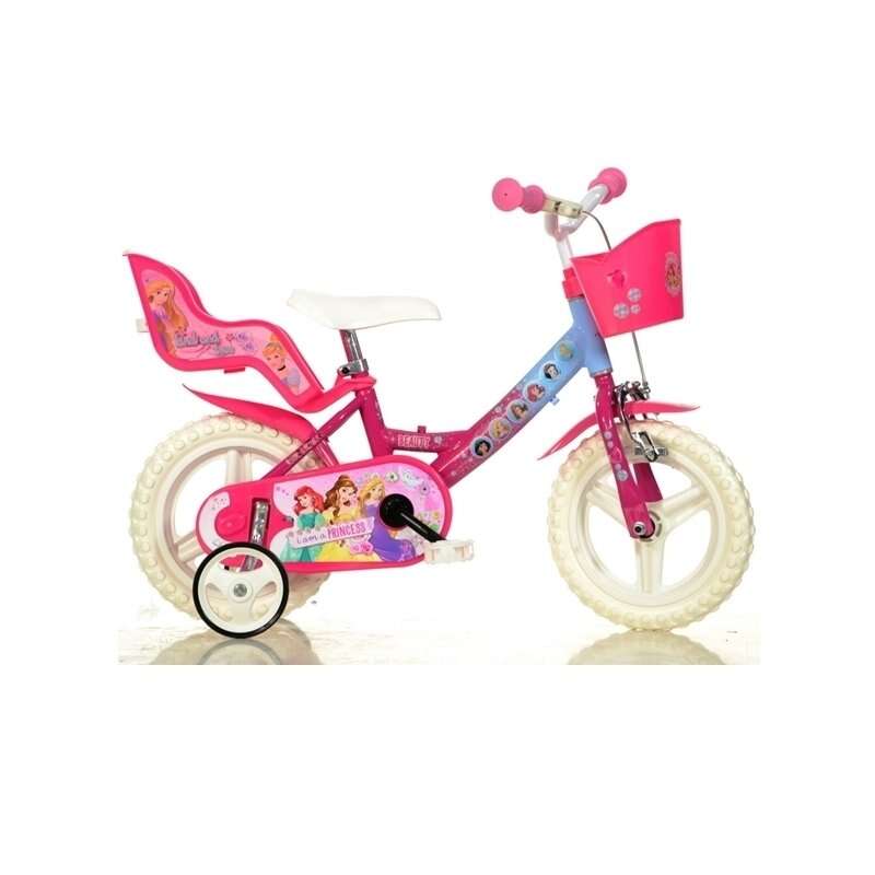 Dino Bikes - Bicicleta cu pedale , Disney Princess, 12 , Cu roti ajutatoare, Roz