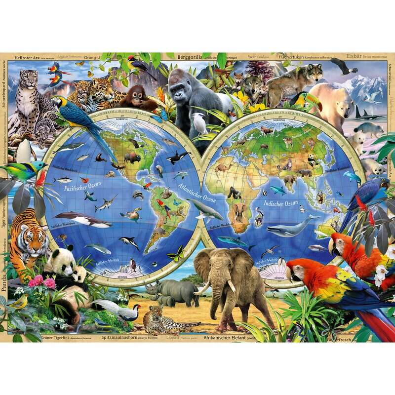 Ravensburger - Puzzle educativ Animalele lumii Puzzle Copii, piese 100