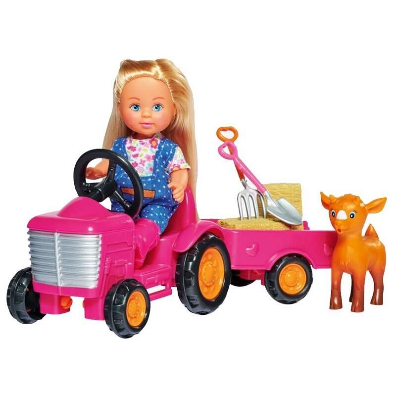 Simba - Set de joaca Tractor cu remorca, Cu accesorii, Cu papusa Evi Love