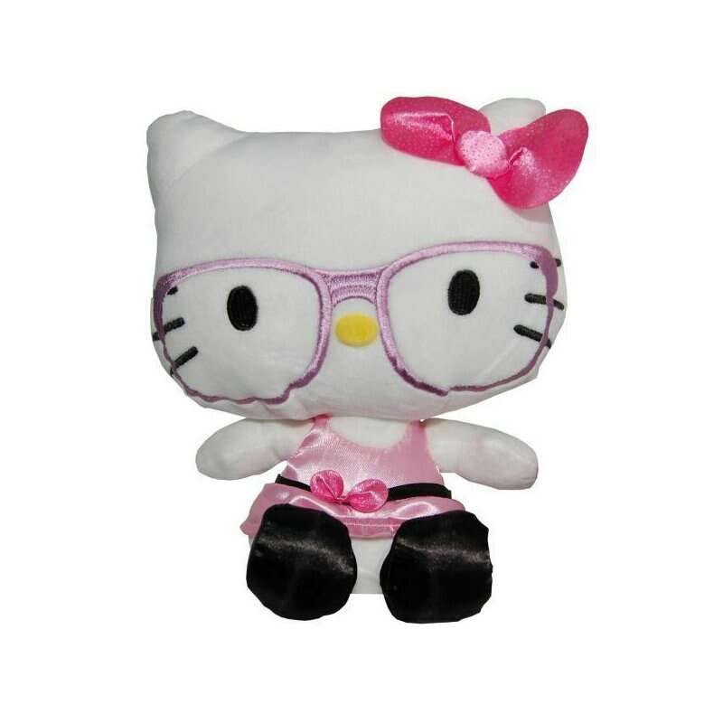 Play by Play - Jucarie din plus Hello Kitty cu ochelari si rochie roz, 23 cm