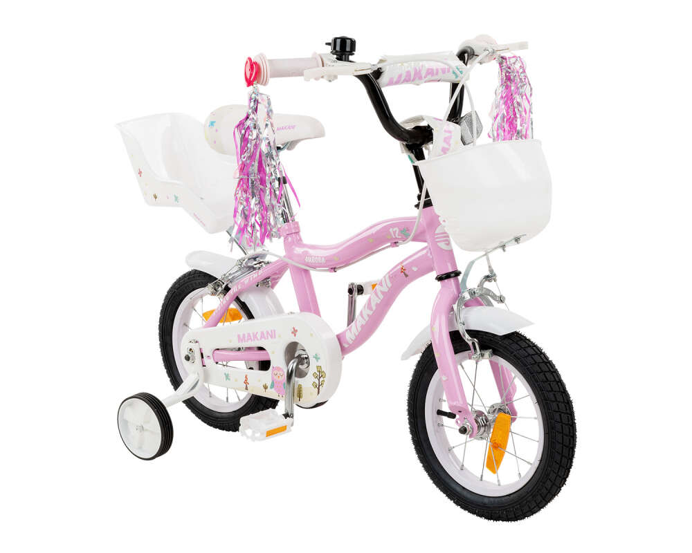 Bicicleta 12 inch cu roti ajutatoare si portbagaj Makani Aurora Pink