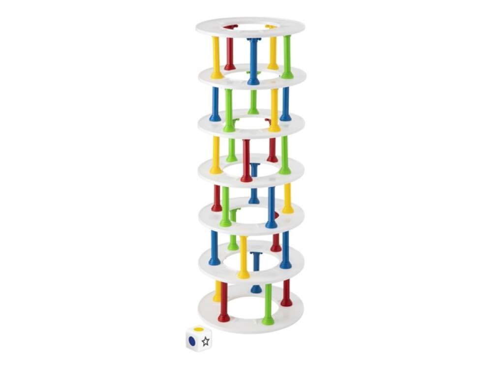 Joc educativ cu 37 de piese colorate din plastic si un zar - Turnul instabil