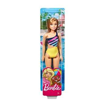 Papusa Barbie satena cu costum de baie multicolor, Barbie, 3-10 ani