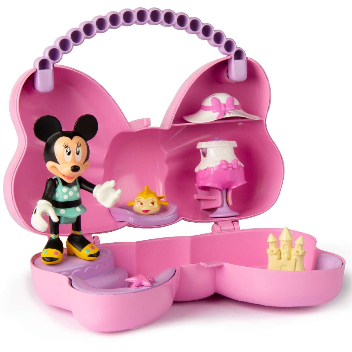 Set de joaca fundita cu figurine si accesorii, disney minnie mickey, roz deschis