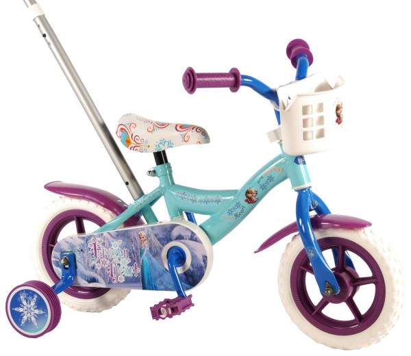 Bicicleta pentru fete 10 inch cu maner roti ajutatoare si cosulet Frozen