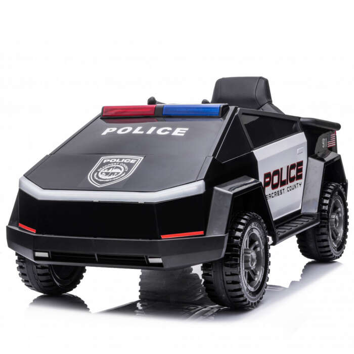 Masinuta electrica pentru copii de politie Kinderauto BJ2102, cu efecte sonore si luminoase, 90W, 12V Black White