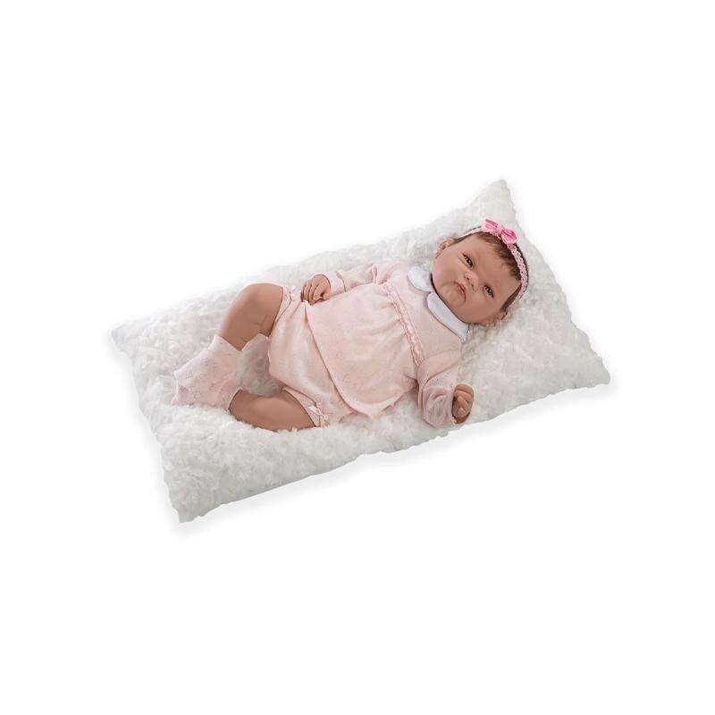 Papusa bebe realist Reborn Rocio, rochita roz, cu paturica, 46 cm, Guca