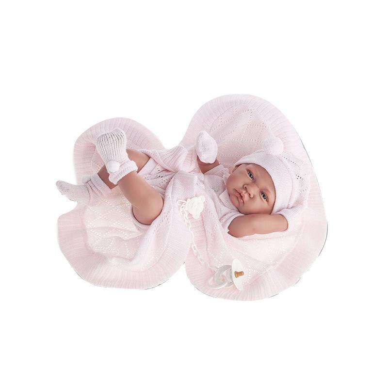Papusa bebe realist Toqui-fetita Reborn cu paturica, cu articulatii, alb-roz, corp realist anatomic, Antonio Juan