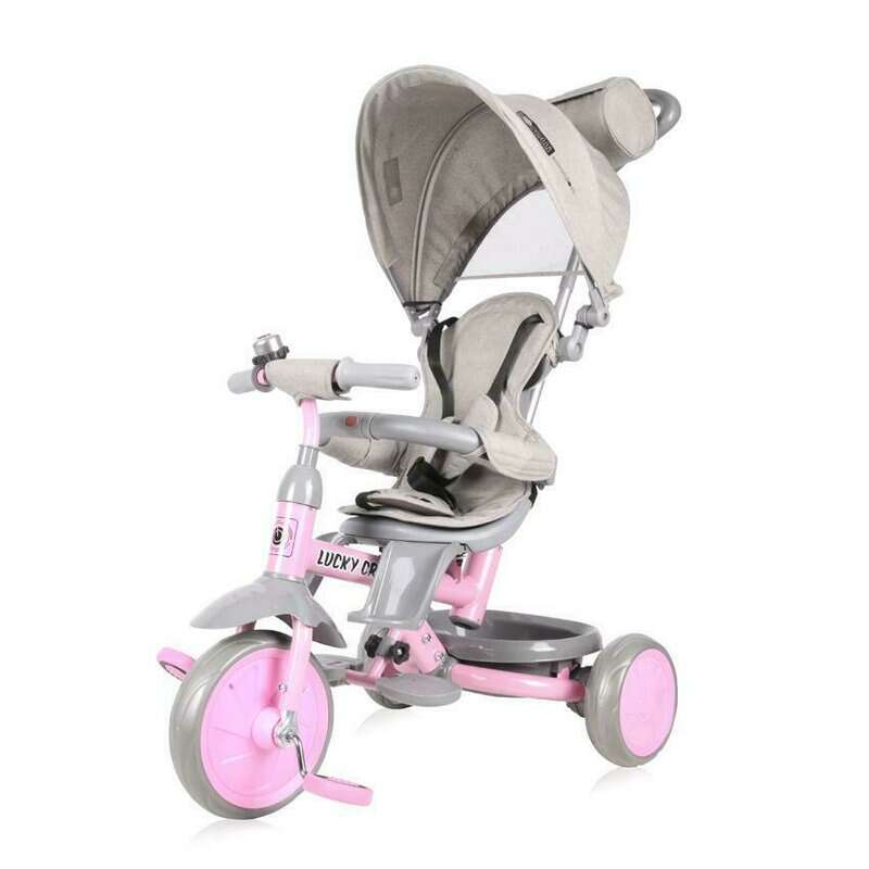 Lorelli - Tricicleta pentru copii, Lucky Crew, multifunctionala, Grey & Pink