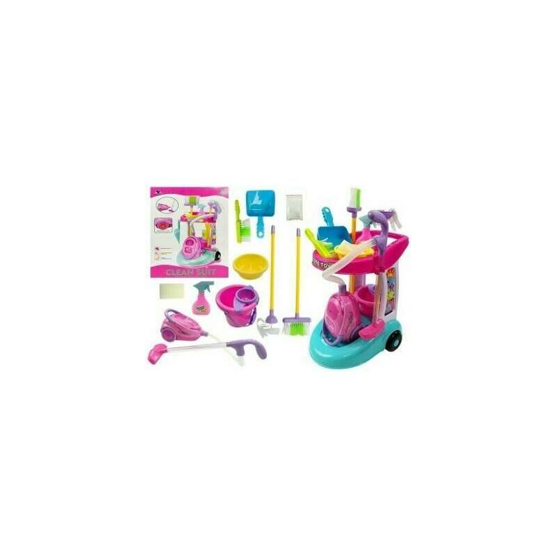 Leantoys - Set carucior de curatenie cu aspirator pentru copii, Cleaning Trolley, cu Accesorii de jucarie, Multicolor, , 4827