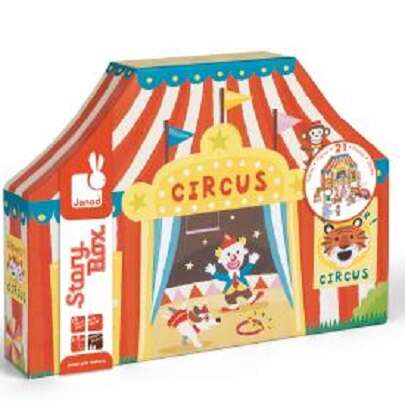 Cutie cu jucarii de lemn - Story Box Circus, 19 piese | Janod