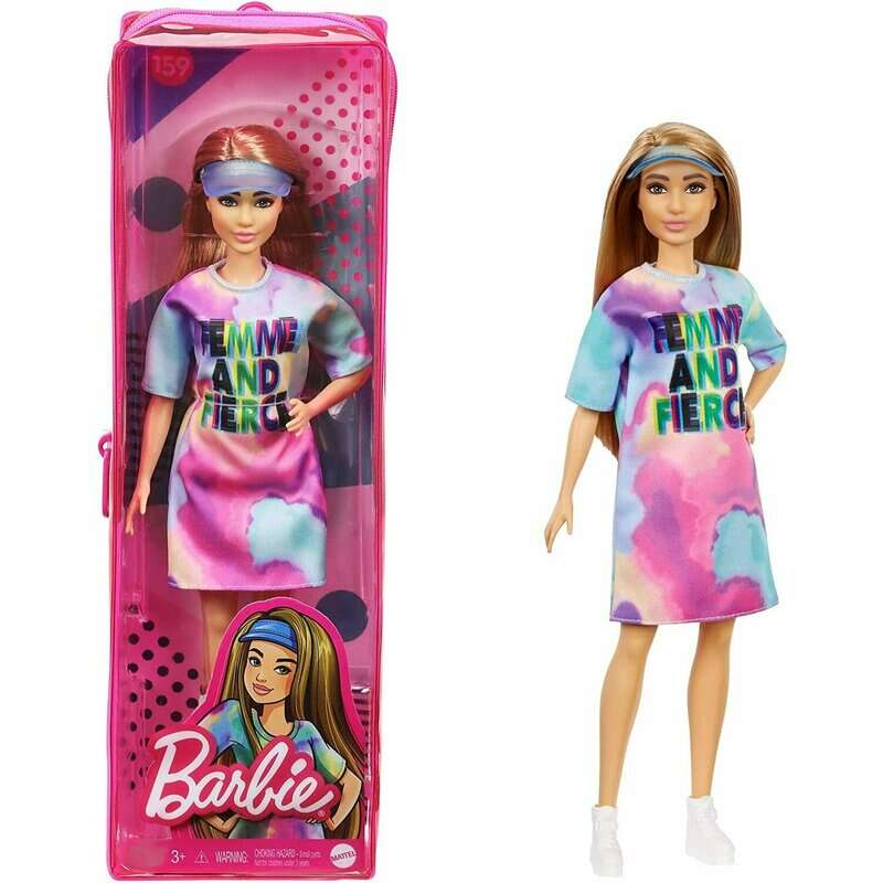 Mattel - Papusa Barbie Fashonista, Cu parul blond, Cu rochita sport