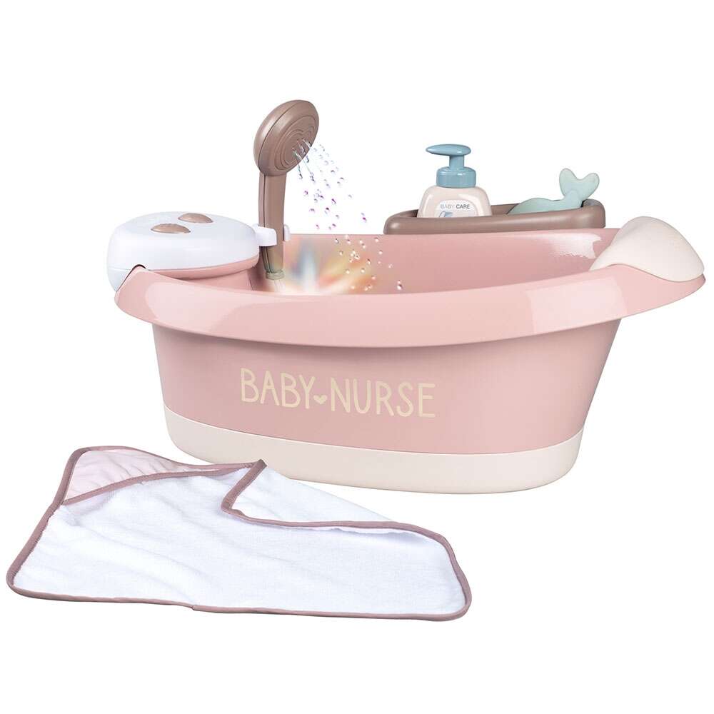 Cadita pentru papusa Smoby Baby Nurse Baleno Bath roz cu accesorii