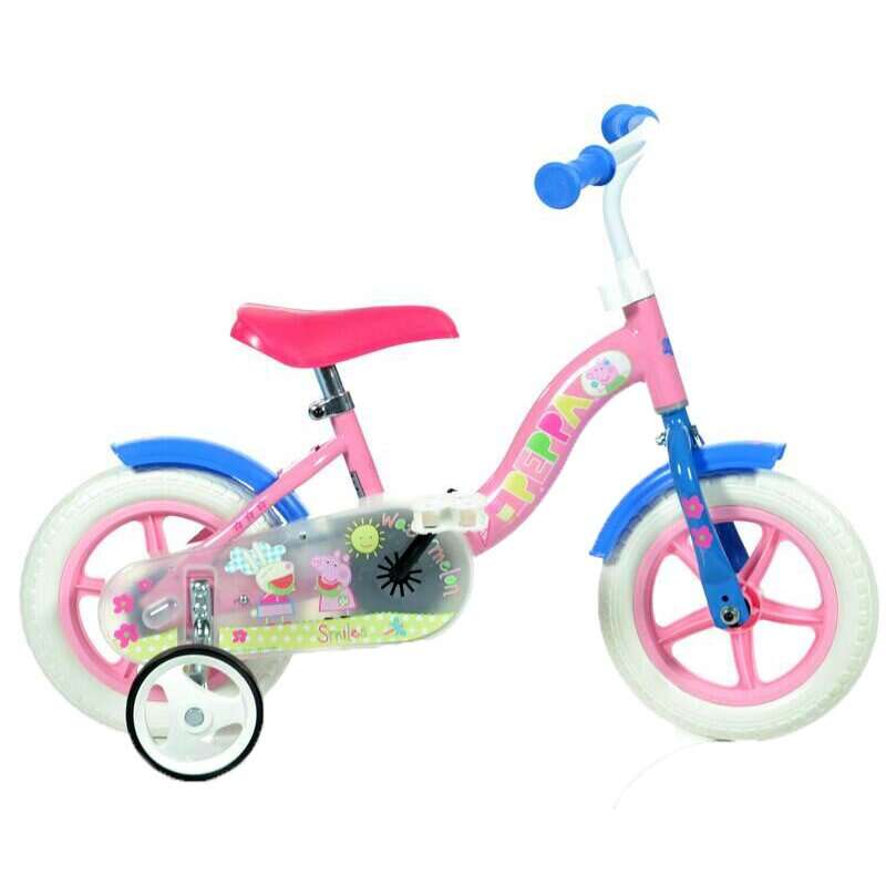 Dino Bikes - Bicicleta cu pedale , Purcelusa Peppa, 10 , Cu roti ajutatoare, Roz