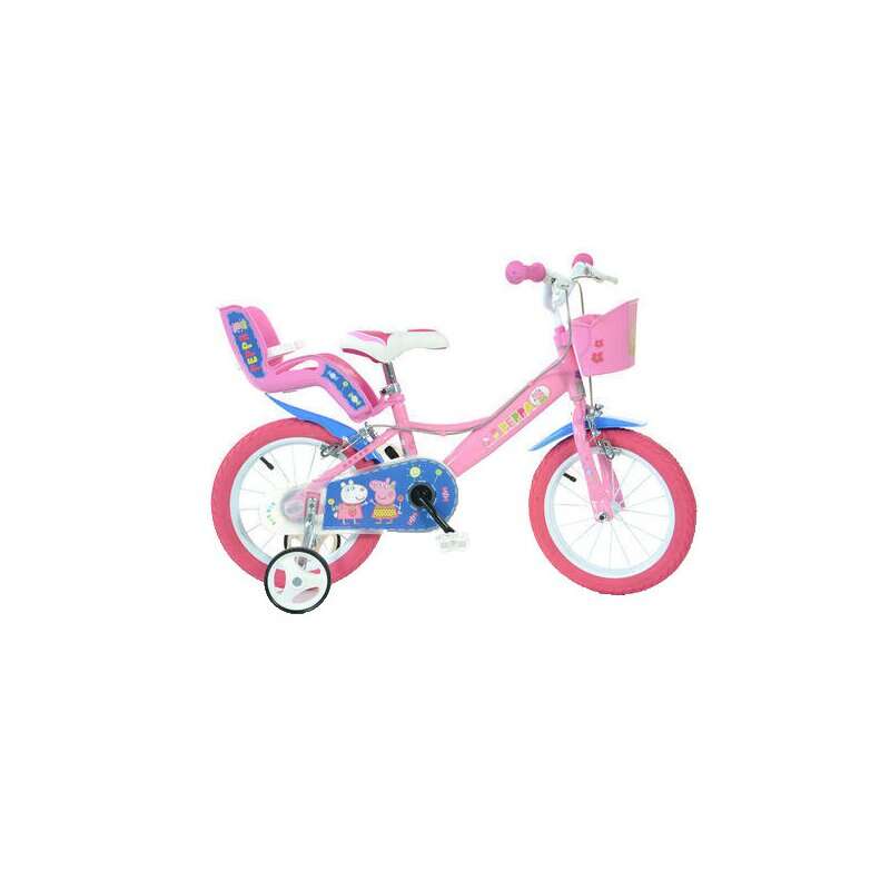 Dino Bikes - Bicicleta cu pedale , Purcelusa Peppa, 14 , Cu roti ajutatoare, Roz