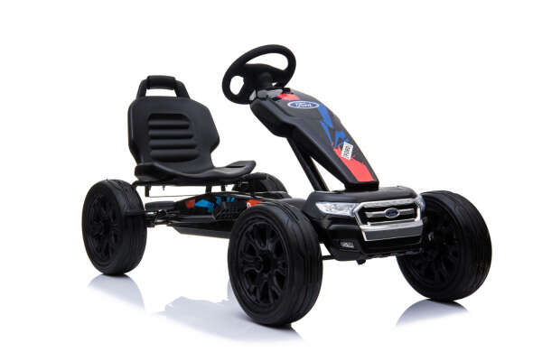 Kinderauto GO Kart cu pedale de la FORD cu ROTI Gonflabile si scaun tapitat Negru