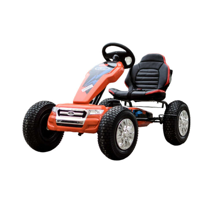 GO Kart cu pedale, pentru copii, de la FORD, cu ROTI Gonflabile si scaun tapitat, culoare portocalie