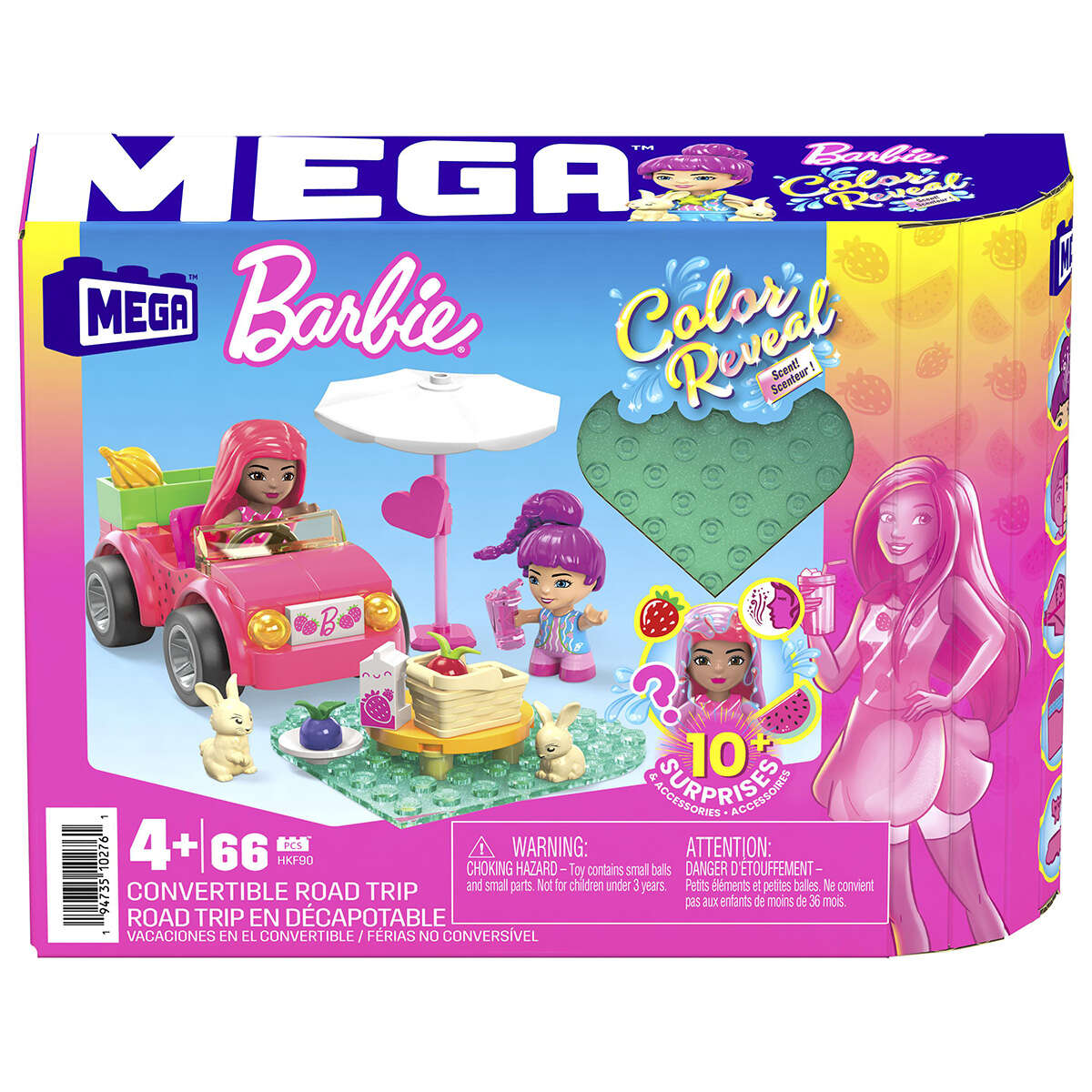 Set de joaca cu mini papusi surpriza, Mega Bloks, Barbie Color Reveal, Road Trip, HKF90