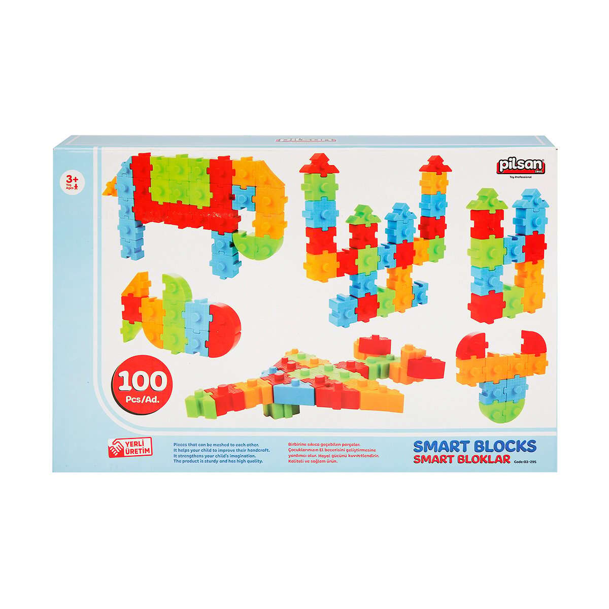 Set de joaca, cutie cu blocuri de construit, Smart, Pilsan, 100 piese