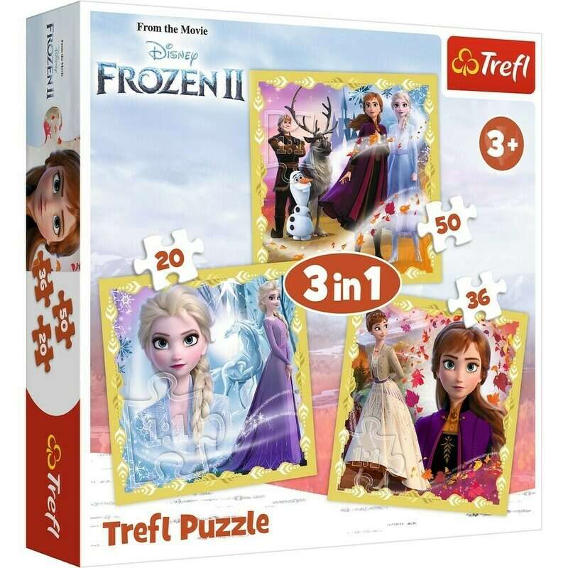 Trefl - Puzzle personaje Frozen 2 Ana si Elsa , Puzzle Copii , 3 in 1, piese 106, Multicolor