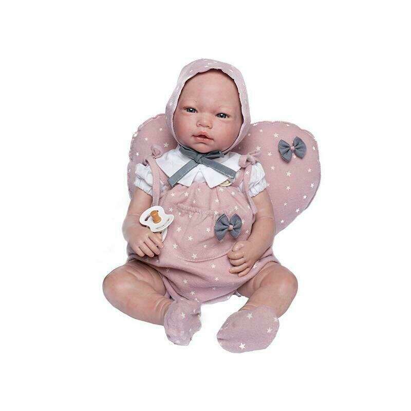 Guca - Papusa bebe realist Reborn Violeta cu pernuta roz stelute 46 cm
