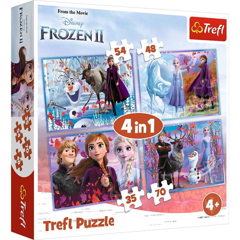 Trefl - Puzzle personaje Frozen 2 Calatorie catre necunoscut , Puzzle Copii , 4 in 1, piese 207, Multicolor