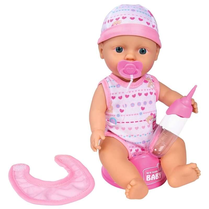 Simba - Papusa New Born Baby 30 cm Bebe Darling cu olita si bavetica roz deschis