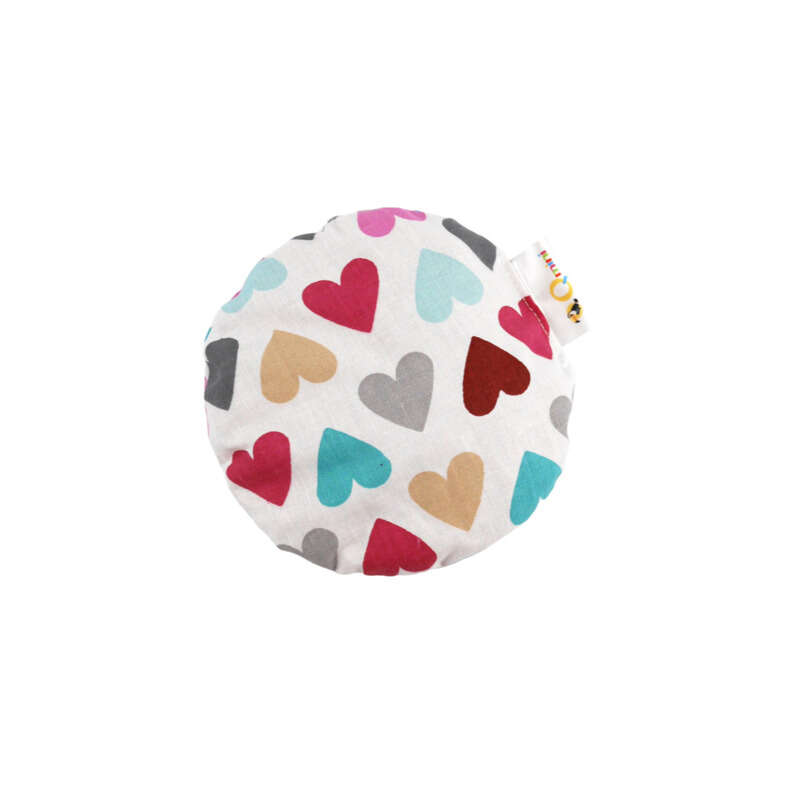 Qmini - Pernuta anticolici umpluta cu samburi de cirese, Cu husa din bumbac, Diametru 14 cm, Pastel Hearts