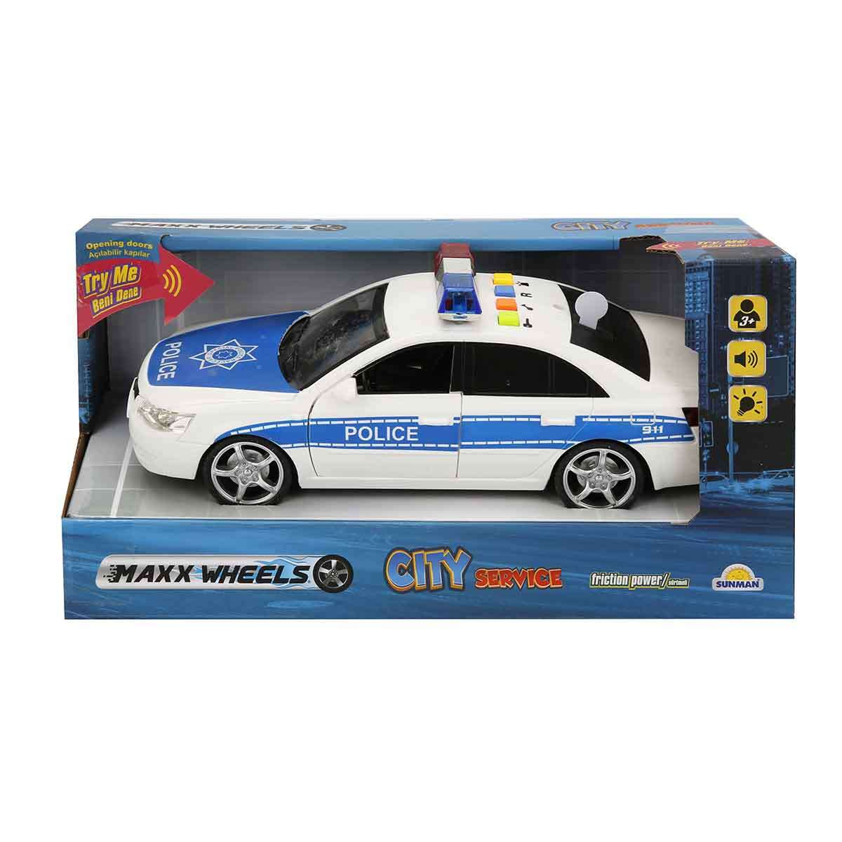 Masina de politie cu lumini si sunete, Maxx Wheels, 24 cm, Alb