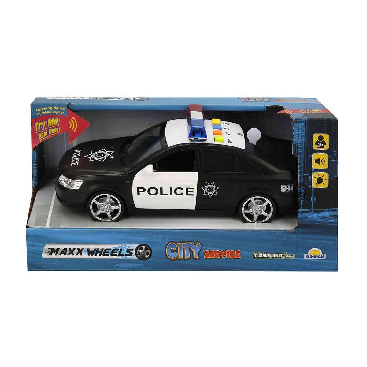 Masina de politie cu lumini si sunete, Maxx Wheels, 24 cm, Negru