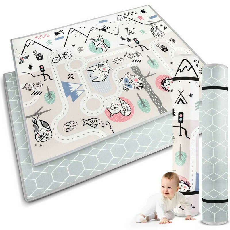Covor de joaca pentru copii, din spumă, pliabil, 2 fete, impermeabil, izolant, 180 x 150 x 1.5 cm, Nukido, NK-342 Pink