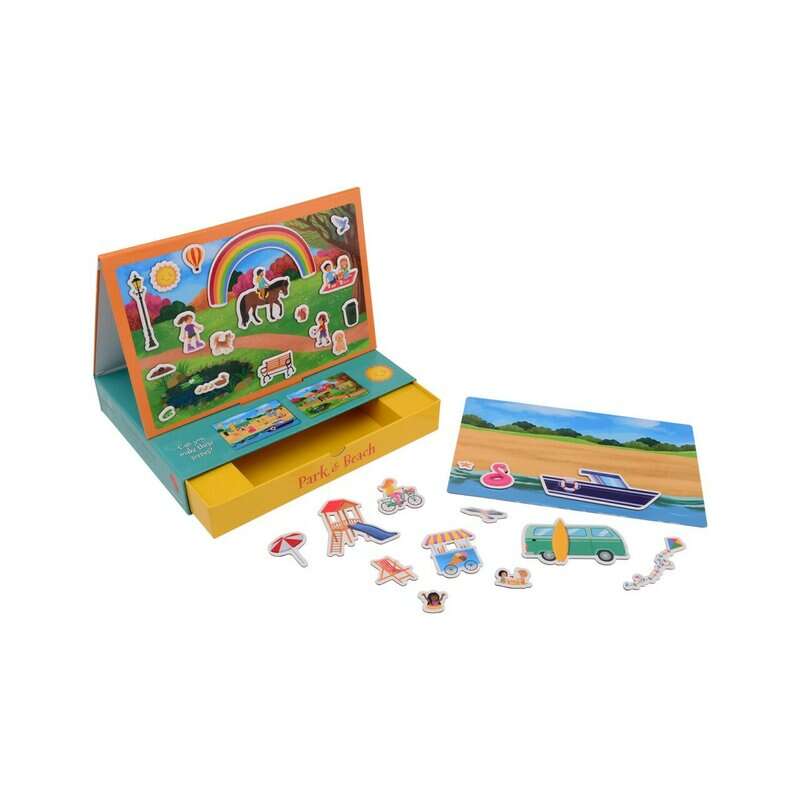 Joueco - Set de joaca magnetic, 30 de piese, Dezvolta abilitati motorii si imaginatia, Include cutie pentru depozitare si tabla de joc, 30 x 22 cm, Multicolor